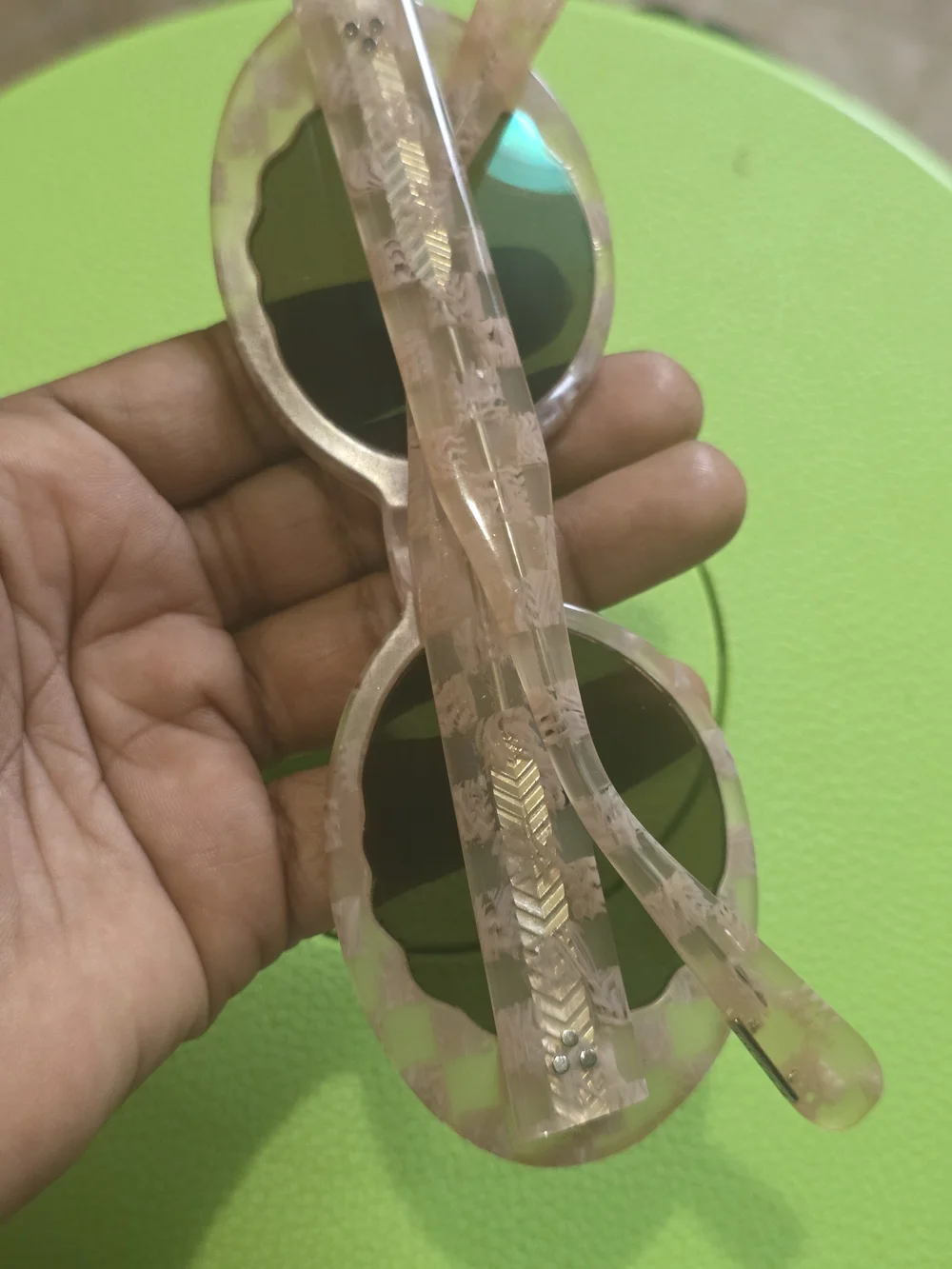 Women's Round Pink Marble Acetate Sunglasses